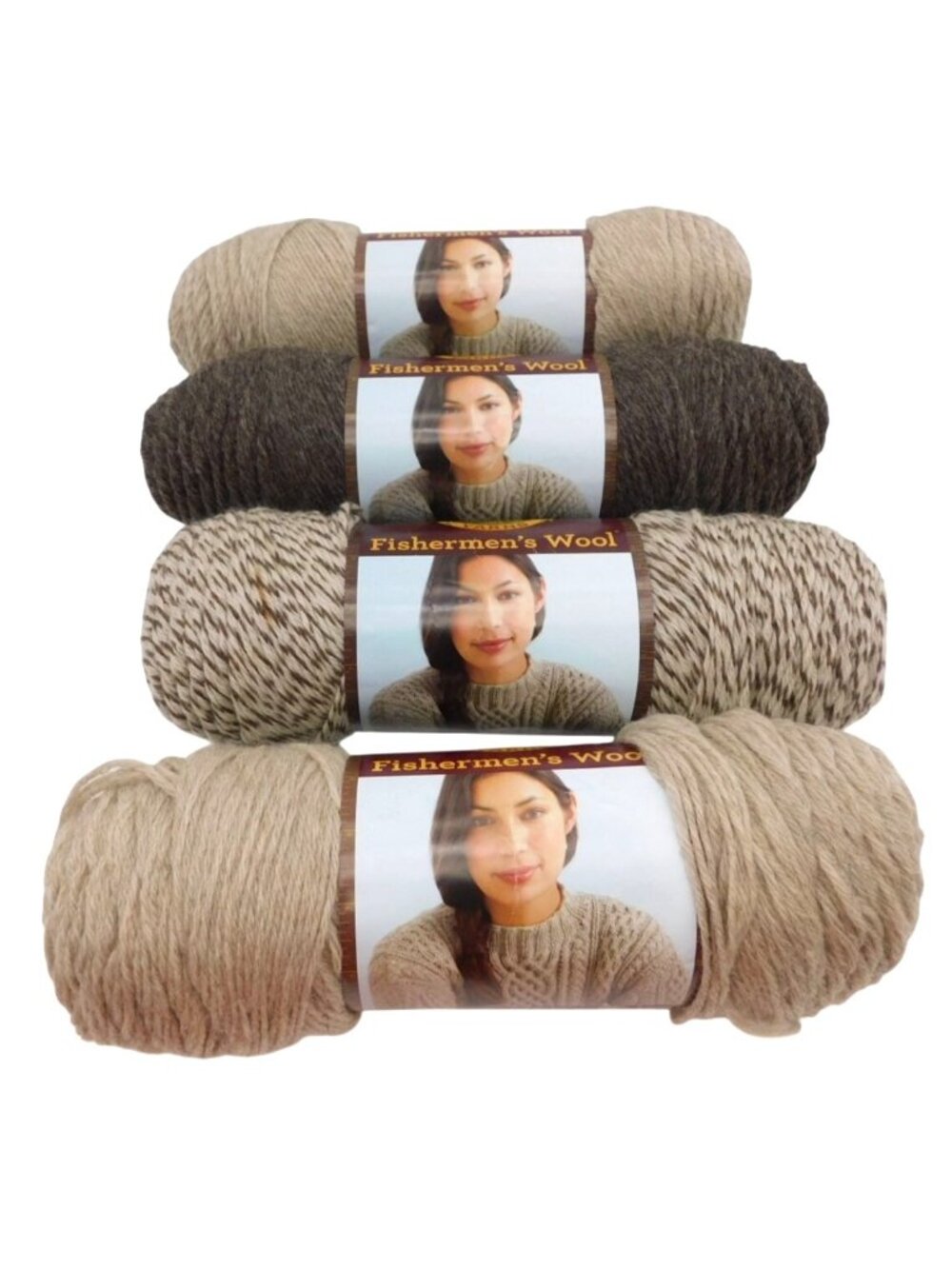 Lion Brand Fishermens Wool Yarn 4 Skeins Oatmeal Oak Tweed Brown Heather